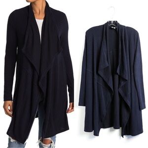 H by Bordeaux Mix Rib Cozy Waterfall Cardigan Dark Navy Soft Stretch Longline XS